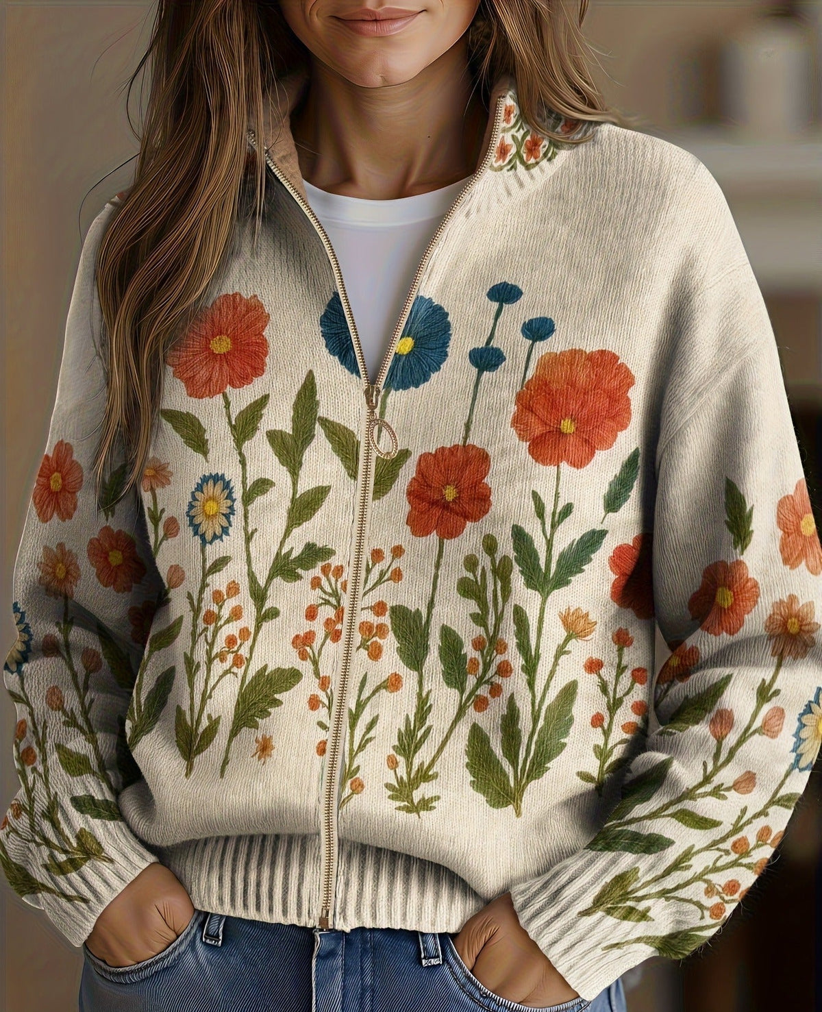 Wrenna - Cardigan con Zip Prato Fiorito